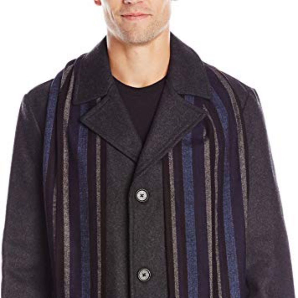 Perry Ellis Men Wool Blend Car Coat with scarf